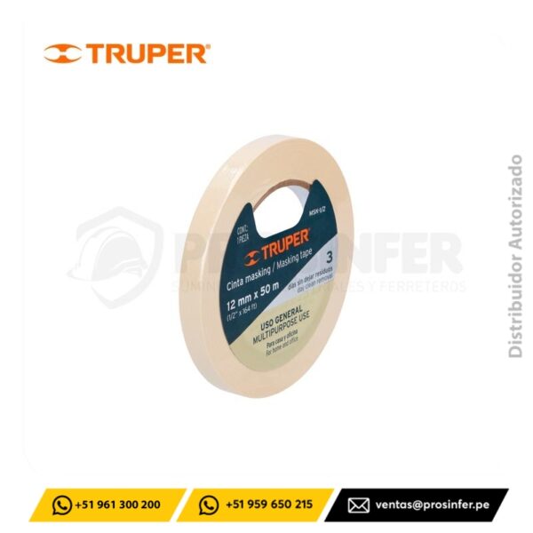Cinta Masking Tape 1/2" x 50 m Truper 12589