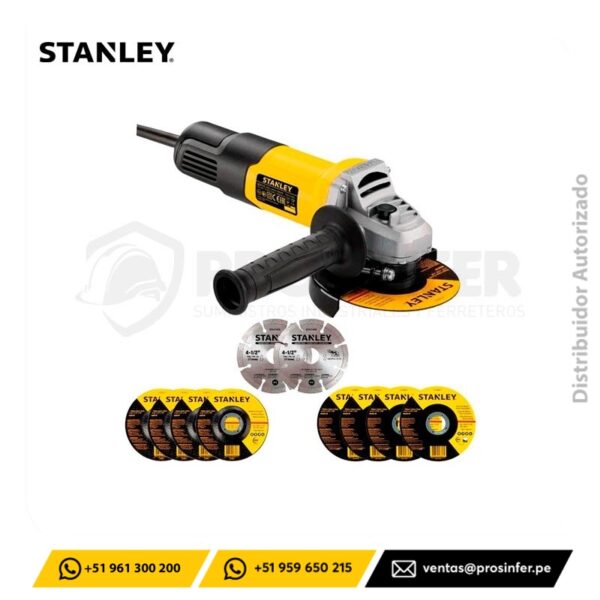 Amoladora Angular 750W + 10 Discos Stanley SG7115V10-B2