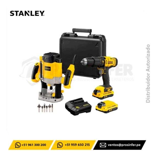 Taladro Percutor Inalámbrico SCD711C2K-K7 + Ruteadora SRR1200-B2 Stanley