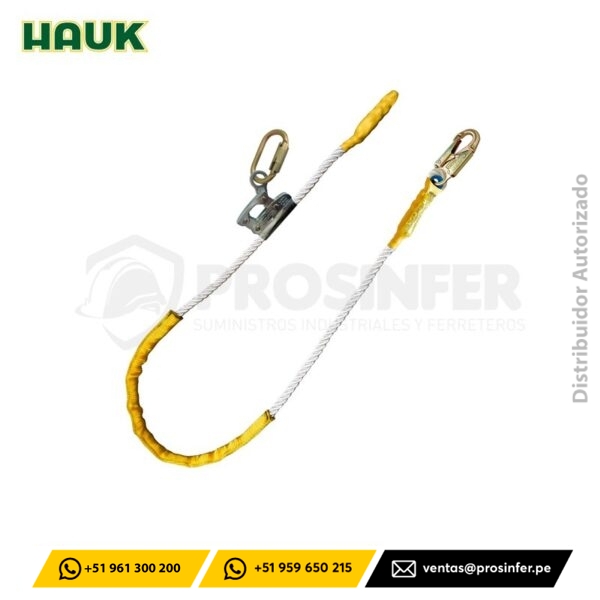 Línea de conexión 1.80 m con 1 gancho de 3/4″ y freno fijo con mosquetón 25 KN Hauk XC0PFCFM218