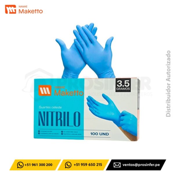 Guantes Descartable Nitrilo Celeste Maketto