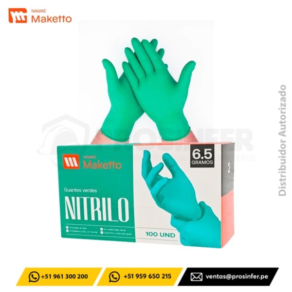 Guantes Descartable Nitrilo Verde Maketto