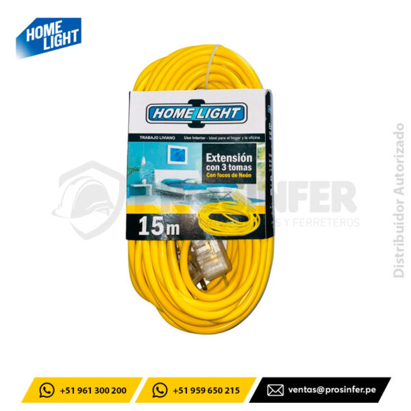 Extensión Amarilla 15 Metros 3 Tomas Home Light
