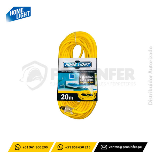 Extensión Amarilla 20 Metros 3 Tomas Home Light