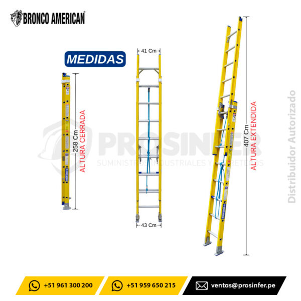 Escalera Telescópica 16 Pasos de Fibra (FTT-16IA) Bronco American