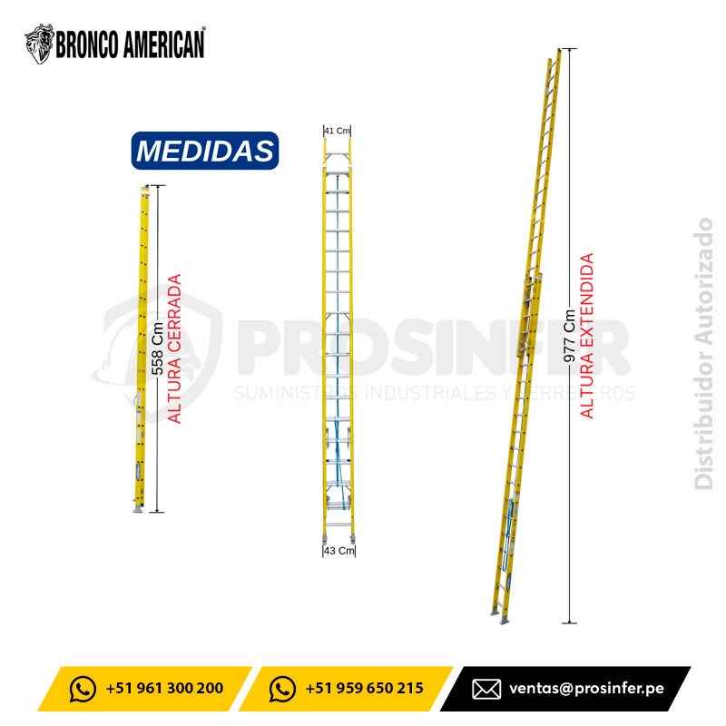 Escalera Telescópica 36 Pasos de Fibra (FTT-36IA) Bronco American