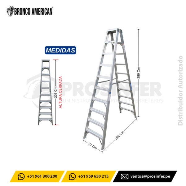 Escalera Tijera 10 Pasos Doble Acceso de Aluminio (ATDA-10IA) Bronco American