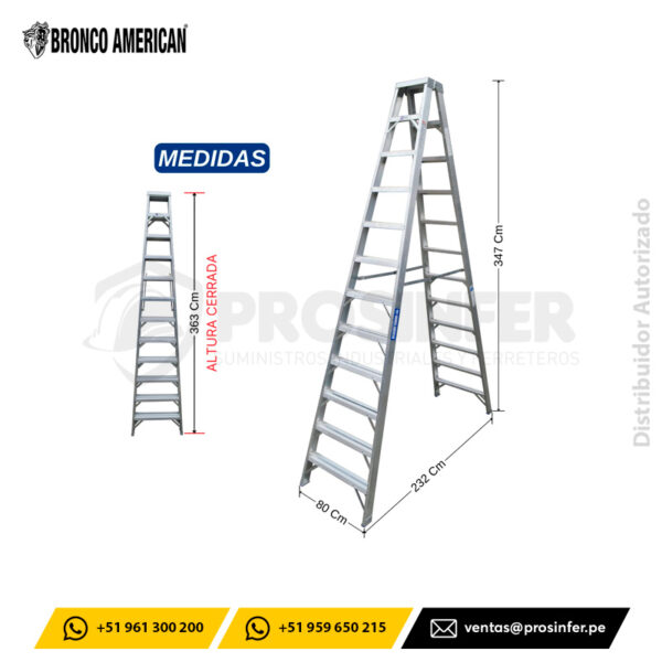 Escalera Tijera 12 Pasos Doble Acceso de Aluminio (ATDA-12IA) Bronco American