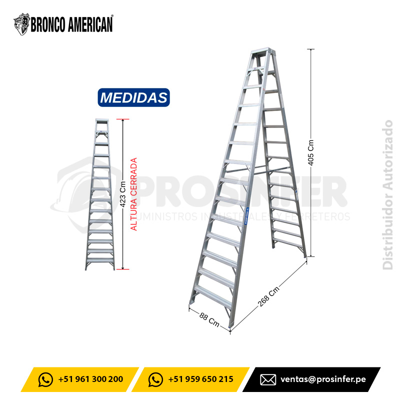 Escalera Tijera 14 Pasos Doble Acceso de Aluminio (ATDA-14IA) Bronco American