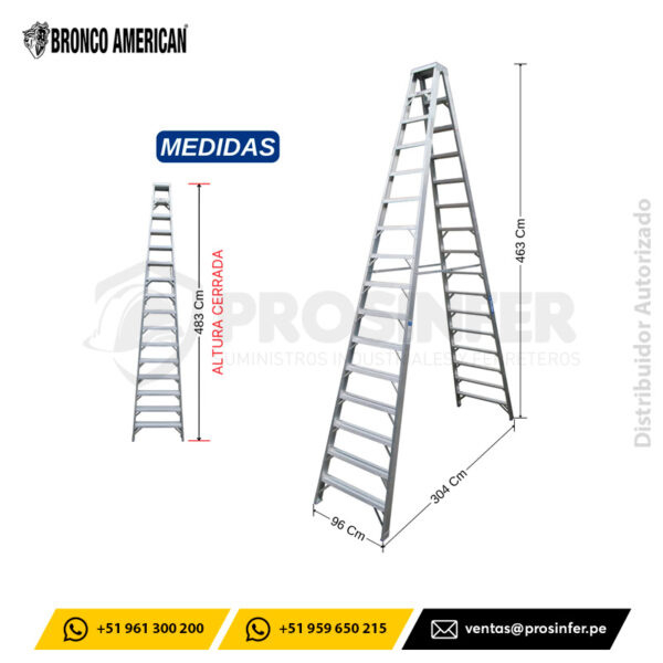 Escalera Tijera 16 Pasos Doble Acceso de Aluminio (ATDA-16IA) Bronco American