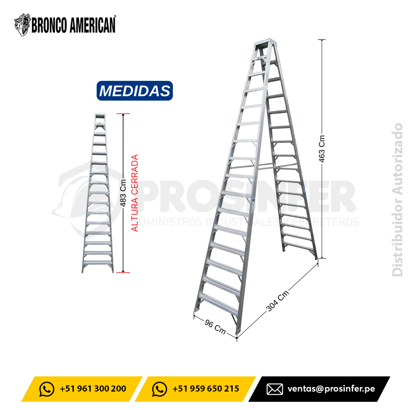 Escalera Tijera 16 Pasos Doble Acceso de Aluminio (ATDA-16IA) Bronco American