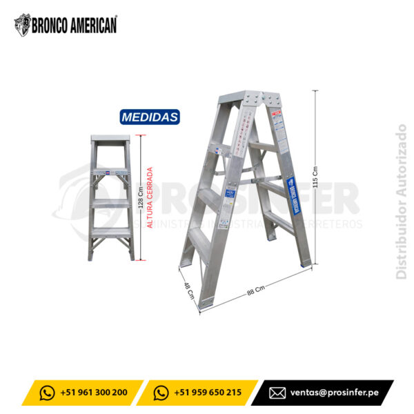 Escalera Tijera 4 Pasos Doble Acceso de Aluminio (ATDA-04IA) Bronco American