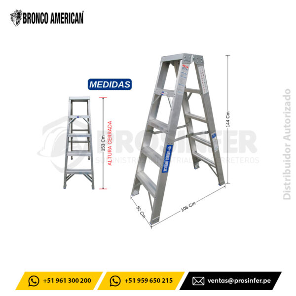 Escalera Tijera 5 Pasos Doble Acceso de Aluminio (ATDA-05IA) Bronco American