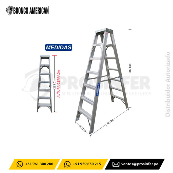 Escalera Tijera 7 Pasos Doble Acceso de Aluminio (ATDA-7IA) Bronco American