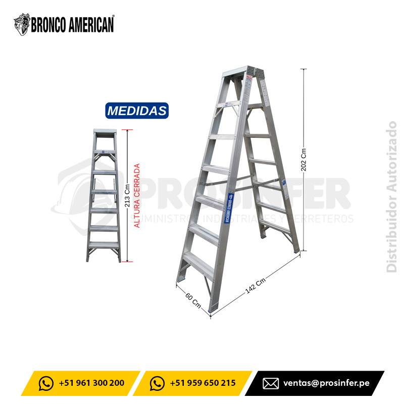 Escalera Tijera 7 Pasos Doble Acceso de Aluminio (ATDA-7IA) Bronco American