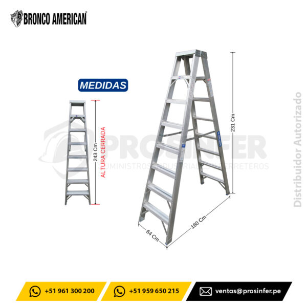 Escalera Tijera 8 Pasos Doble Acceso de Aluminio (ATDA-8IA) Bronco American