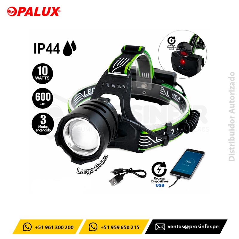 Linterna Frontal 10W Recargable Opalux OP-3404