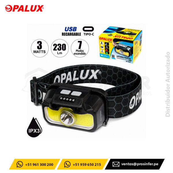 Linterna Frontal LED Recargable Opalux OP-3667 3W 230 Lúmenes